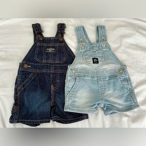 2 OshKosh B'gosh Kids Overall Shorts - Dark Blue and Light Blue - 3 Month Olds